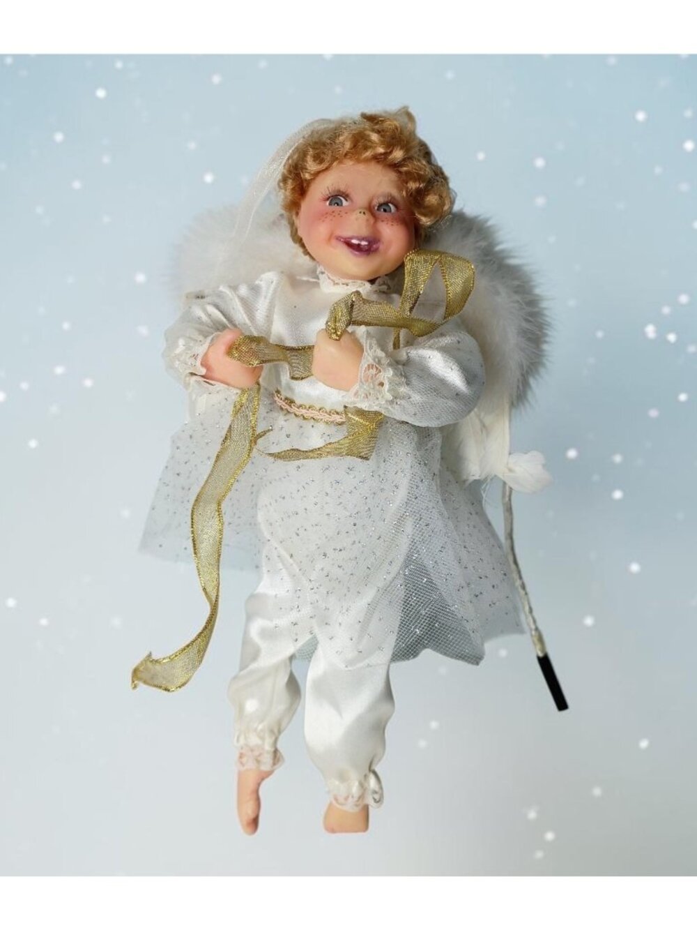 Vintage Detailed Christmas Flying Angel Tree Topper Satin Holiday 12" Victorian